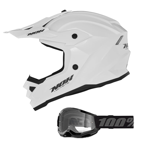 Przejdź do produktu KASK NOX CROSS / OFFROAD N761 SOLID KID / JUNIOR (DZIECIĘCY) KOLOR BIAŁY POŁYSK + OKULARY 100%