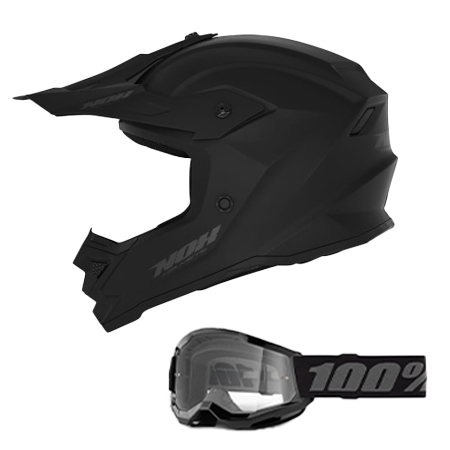 KASK NOX CROSS / OFFROAD N761 SOLID KID / JUNIOR (DZIECIĘCY) KOLOR CZARNY MAT ROZMIAR L (ZAPIĘCIE MIKROMETRYCZNE) + OKULARY 100%